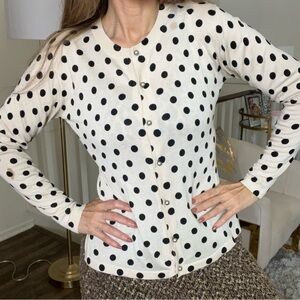 Entracte Vtg Silk Cashmere Polka Dot Crewneck Fitted Button Up Knit Cardigan M